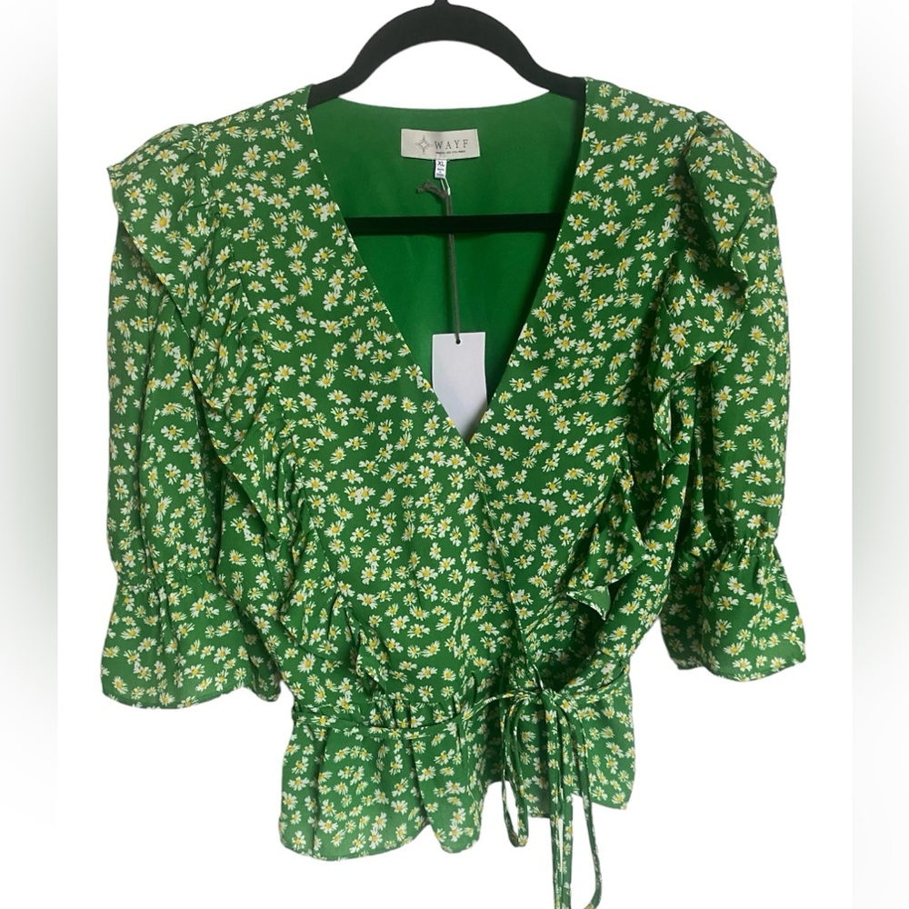 Wayf Emerald Floral Wrap Blouse